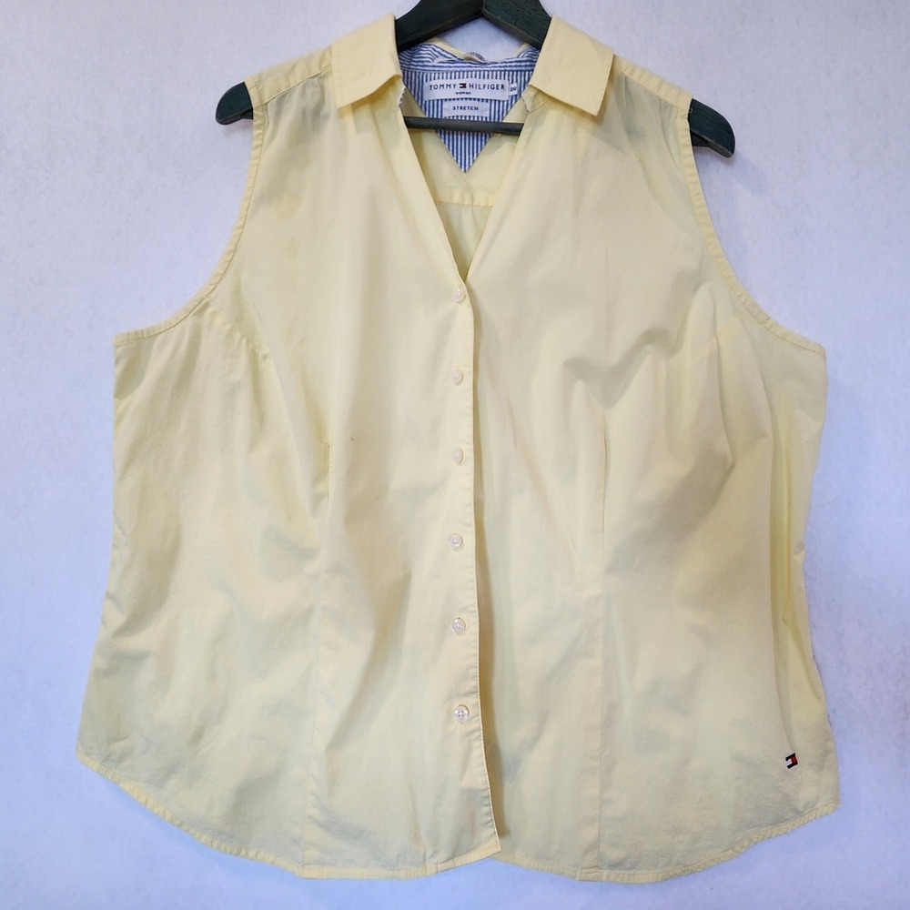 Tommy Hilfiger Women Yellow Sleeveless Stretch Button Down Shirt Plus Size 20 - Picture 1 of 7